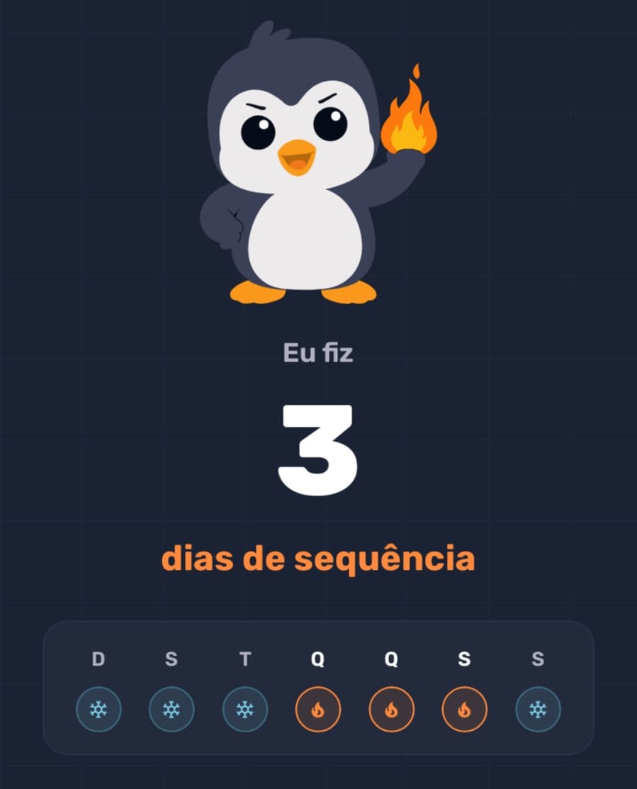 Tela de sequência do app: 3 dias de sequência